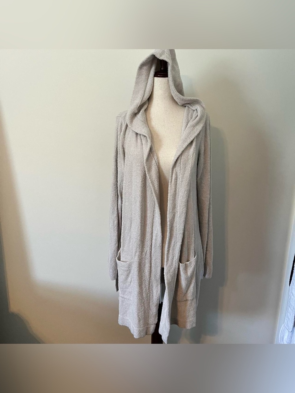 Barefoot Dreams CozyChic Hooded Open Front Cardigan Beige
